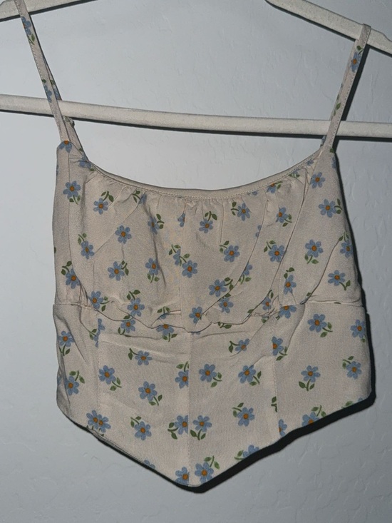Kendall & Kylie Tops - Kendall & Kylie Cream Floral Crop Top with Blue Flowers